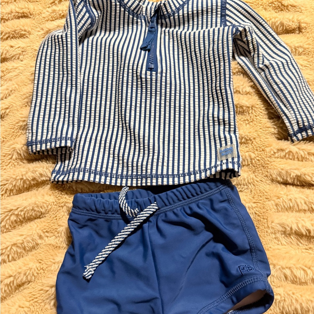 Ruffle butts 6-12 months Striped Blue and White bathing suit